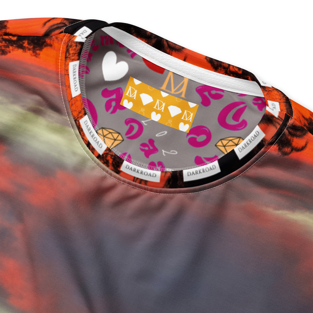 Recycled white unisex sweatshirt by Daemon Luxury featuring all-over darkroad hellbreak graphic print on the front.