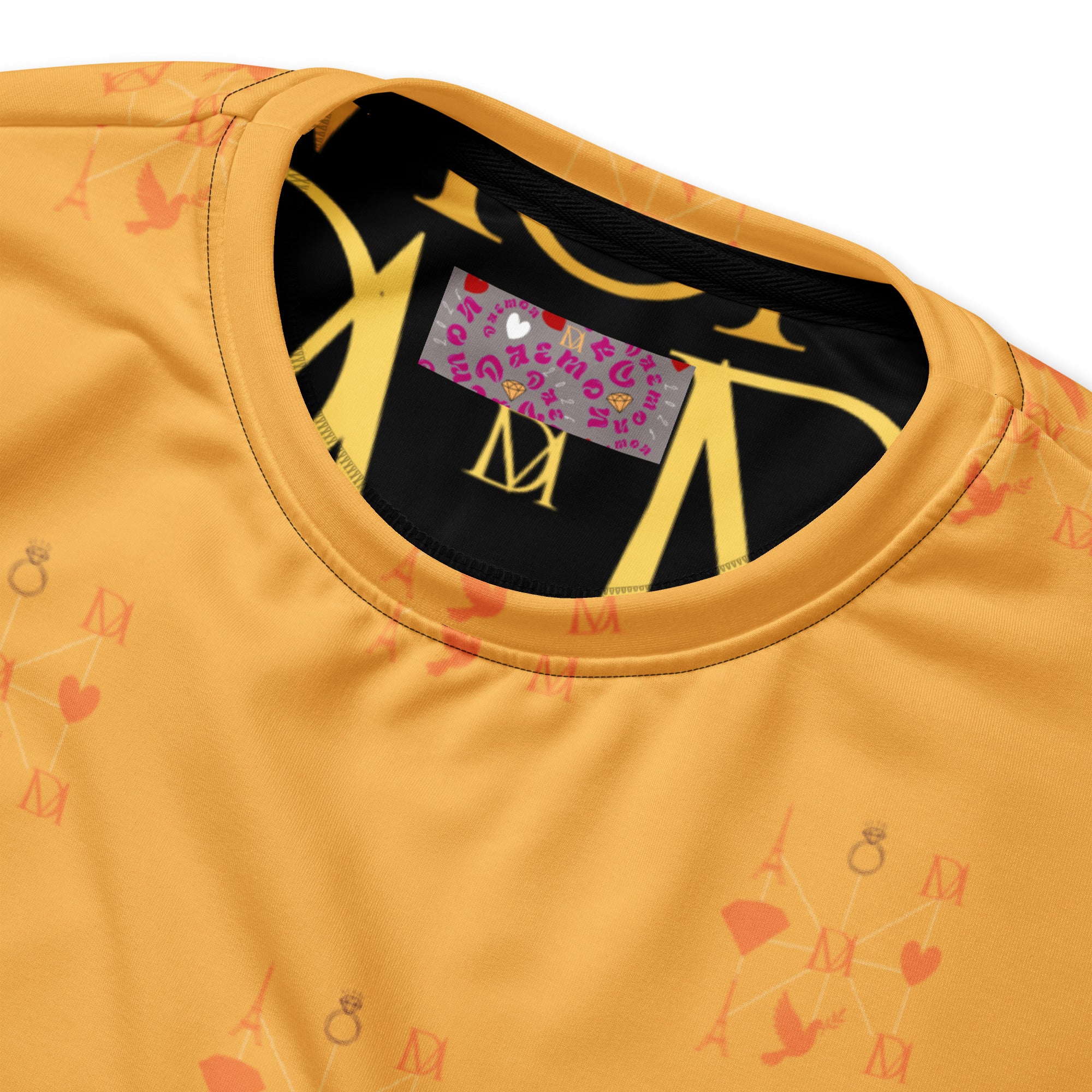 Unisex white Makara Coroner Felpa sweatshirt by Daemon Luxury with all-over colorful lucciole (fireflies) print.
