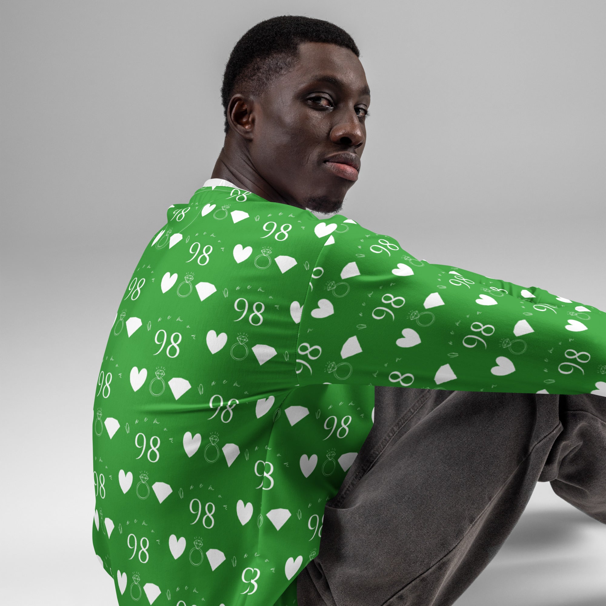 Unisex white Felpa sweatshirt by Daemon Luxury with all-over red garden print, made from recycled materials.