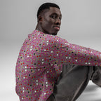 All-over-print white unisex sweatshirt by Daemon Luxury featuring recycled fabric and casual, comfortable design.