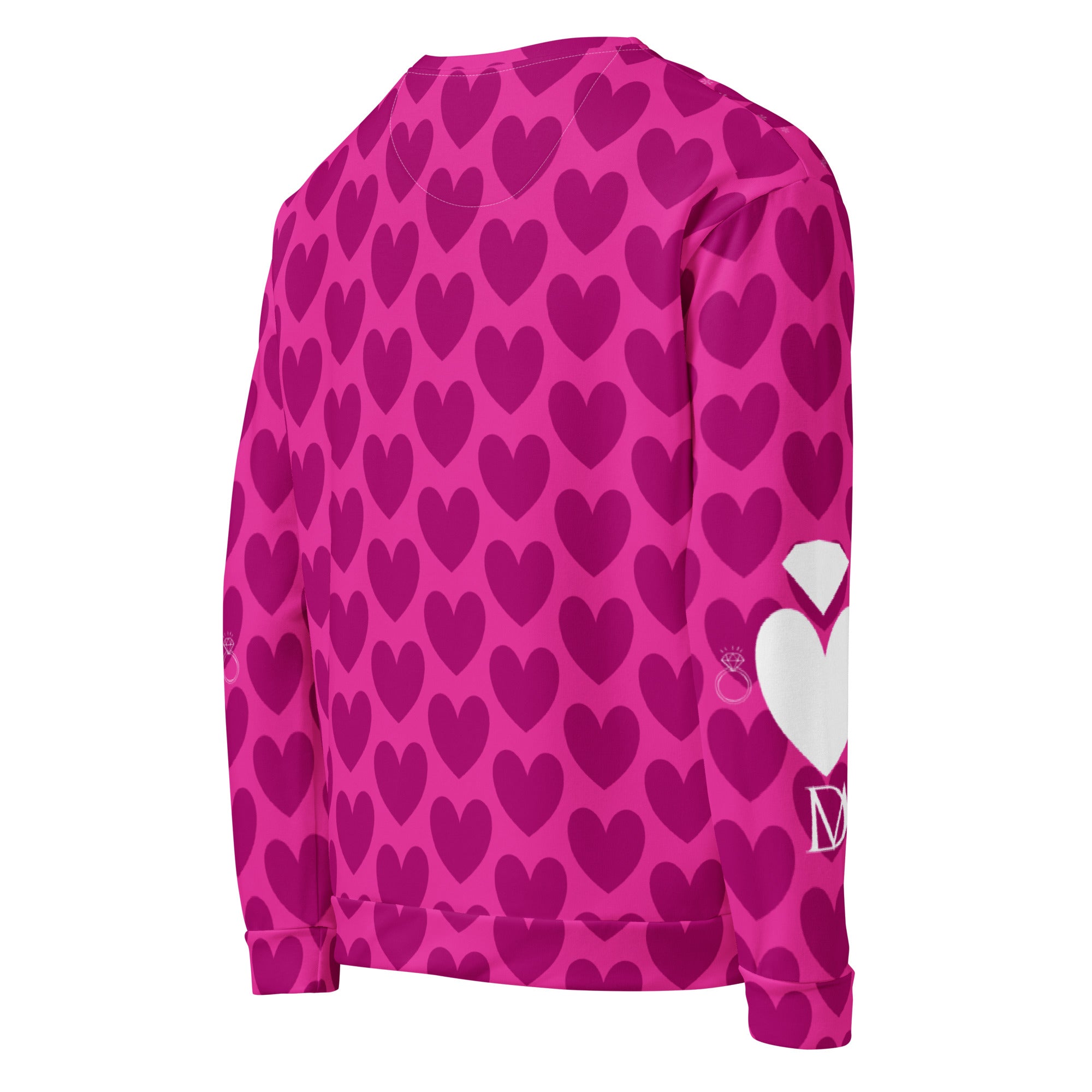Recycled white unisex hoodie with all-over magenta frost spade design from Daemon Luxury, featuring a back view.