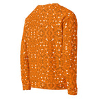 Rebirth Tarmin Sunset all-over recycled unisex sweatshirt by Daemon Luxury, white with vibrant sunset-inspired print on the back.