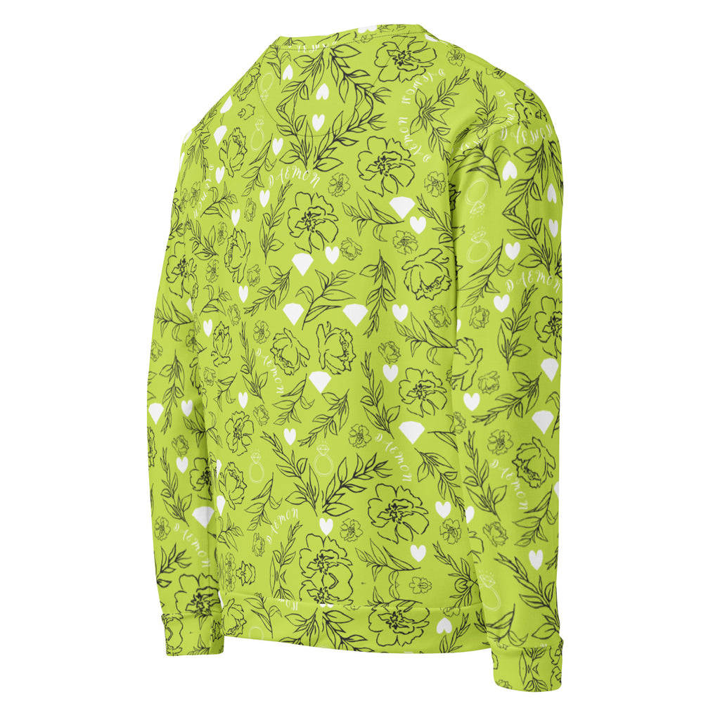 Daemon Luxury Florette Rebirth Mantis unisex sweatshirt with all-over printed recycled fabric, white color, right back view