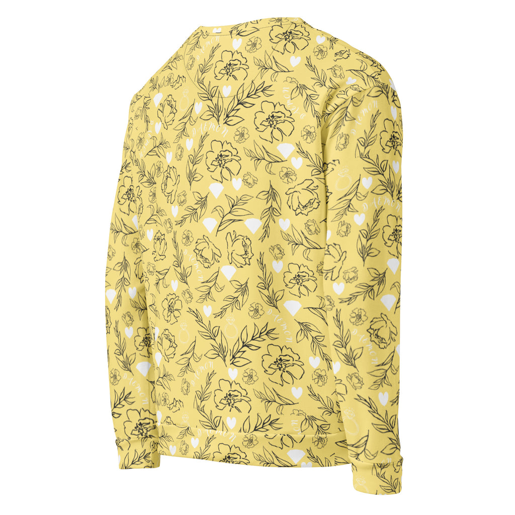 Daemon Luxury Florette Rebirth full moon unisex sweatshirt with all-over print on white recycled fabric, right back view.
