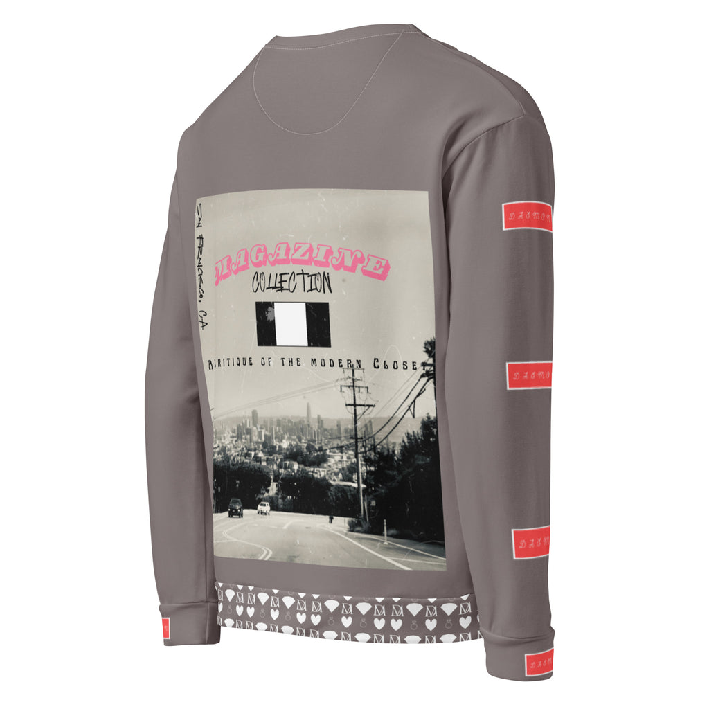 Daemon Luxury Honeybee Smoothie Critiques Tea unisex white recycled sweatshirt with all-over bee print, right-back view.