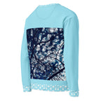 Recycled white unisex sweatshirt with all-over honeybee and skyberries print from Daemon Luxury. Right back view.
