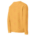 Daemon Luxury Makara Coroner Lucciole Falo all-over-print recycled unisex sweatshirt in white, showing the back design.