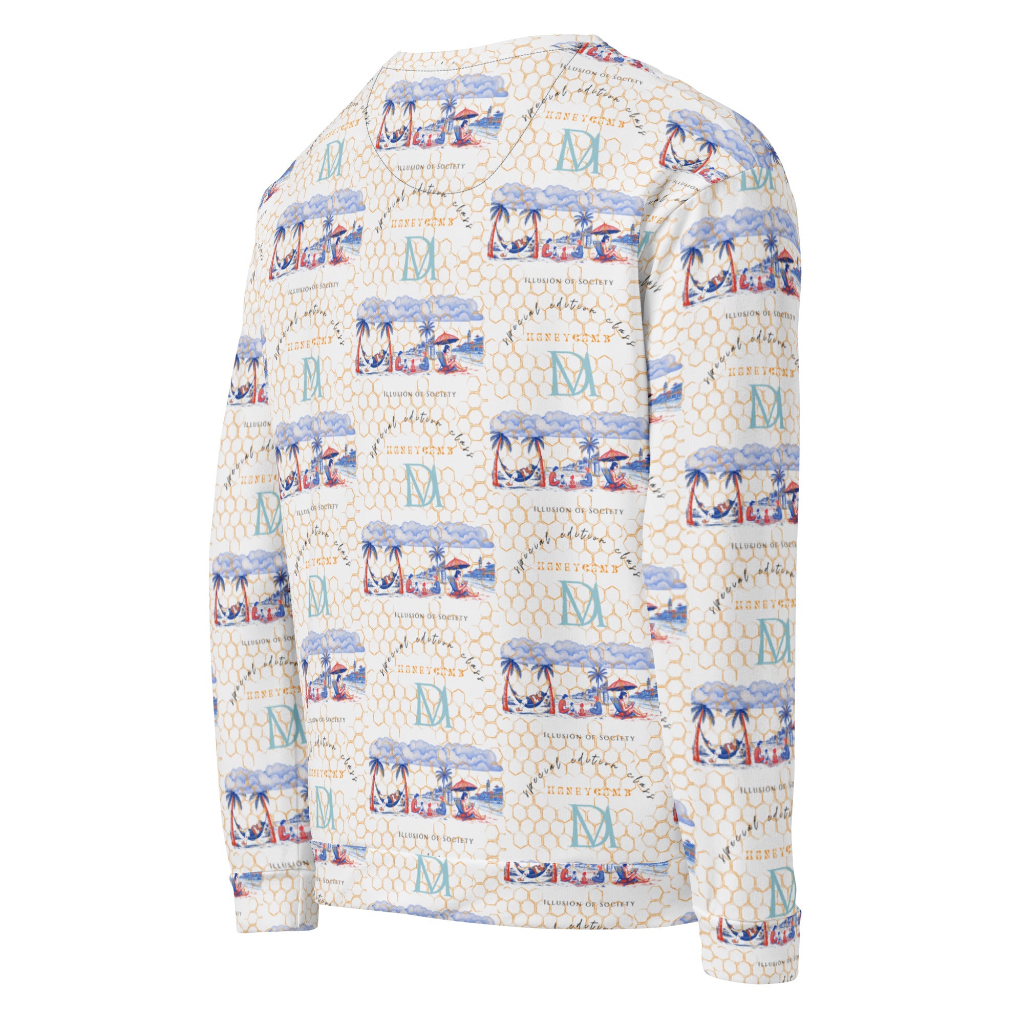 White Honeybee Intel Felpa sweatshirt by Daemon Luxury featuring an all-over recycled print on the back.