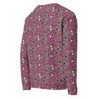 Recycled white unisex sweatshirt by Daemon Luxury featuring all-over print, shown from the right back angle.