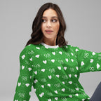 Daemon Luxury Belly Red’s Garden Enriched unisex white recycled sweatshirt with all-over garden print, right front view.