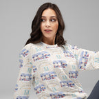 Daemon Luxury Honeybee Intel Forecast unisex white recycled print sweatshirt, front view showing colorful bee and forecast design.