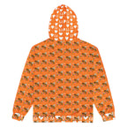 Daemon Luxury Quintara’s Sunset California Honeybee unisex zip hoodie with all-over recycled print on white fabric.