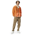 Daemon Luxury Quintara’s Sunset California Honeybee unisex zip hoodie with all-over sunset print on white recycled fabric front view