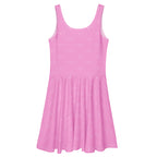 White Bubblegum KAUR dress by Daemon Luxury featuring an all-over print and a flared skater style, shown from the back.
