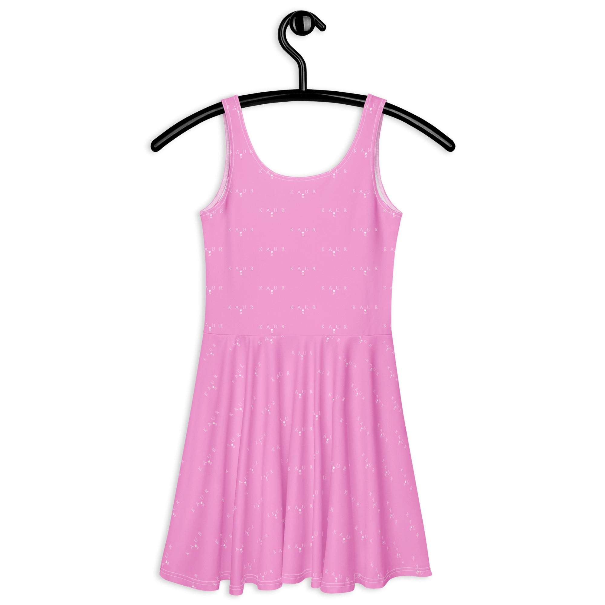 White Bubblegum KAUR skater dress by Daemon Luxury with colorful all-over print, back view of the stylish, trendy dress.