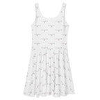 White all-over print skater dress featuring speckled diamonds Artica design by Daemon Luxury, shown from the back.