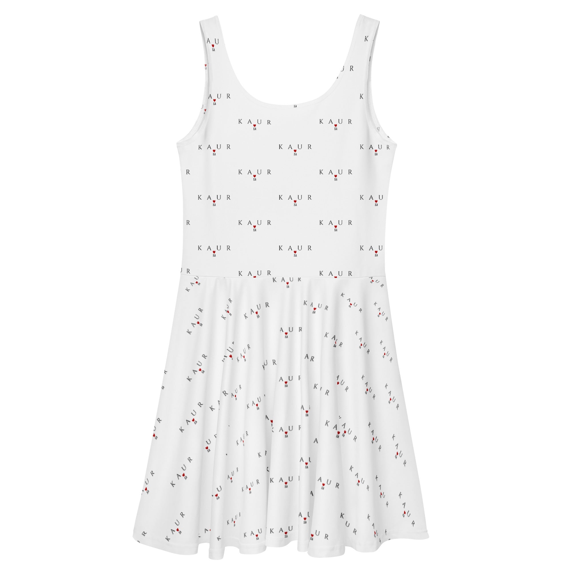 White all-over print skater dress featuring speckled diamonds Artica design by Daemon Luxury, shown from the back.