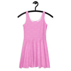 Daemon Luxury Bubblegum KAUR all-over-print skater dress with vibrant bubblegum pattern on white fabric, front view.