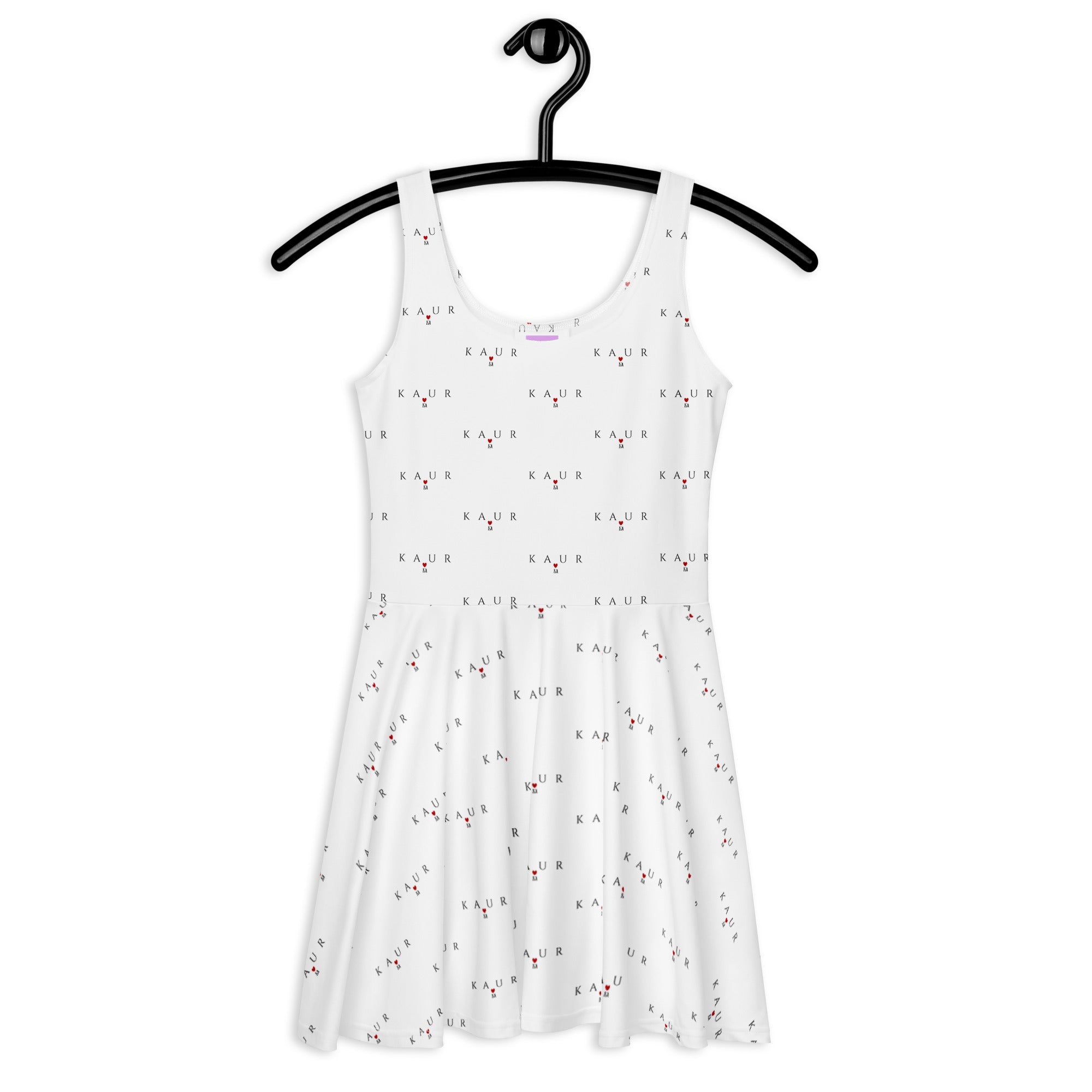 White skater dress by Daemon Luxury featuring speckled diamond Artica print, shown from the front.