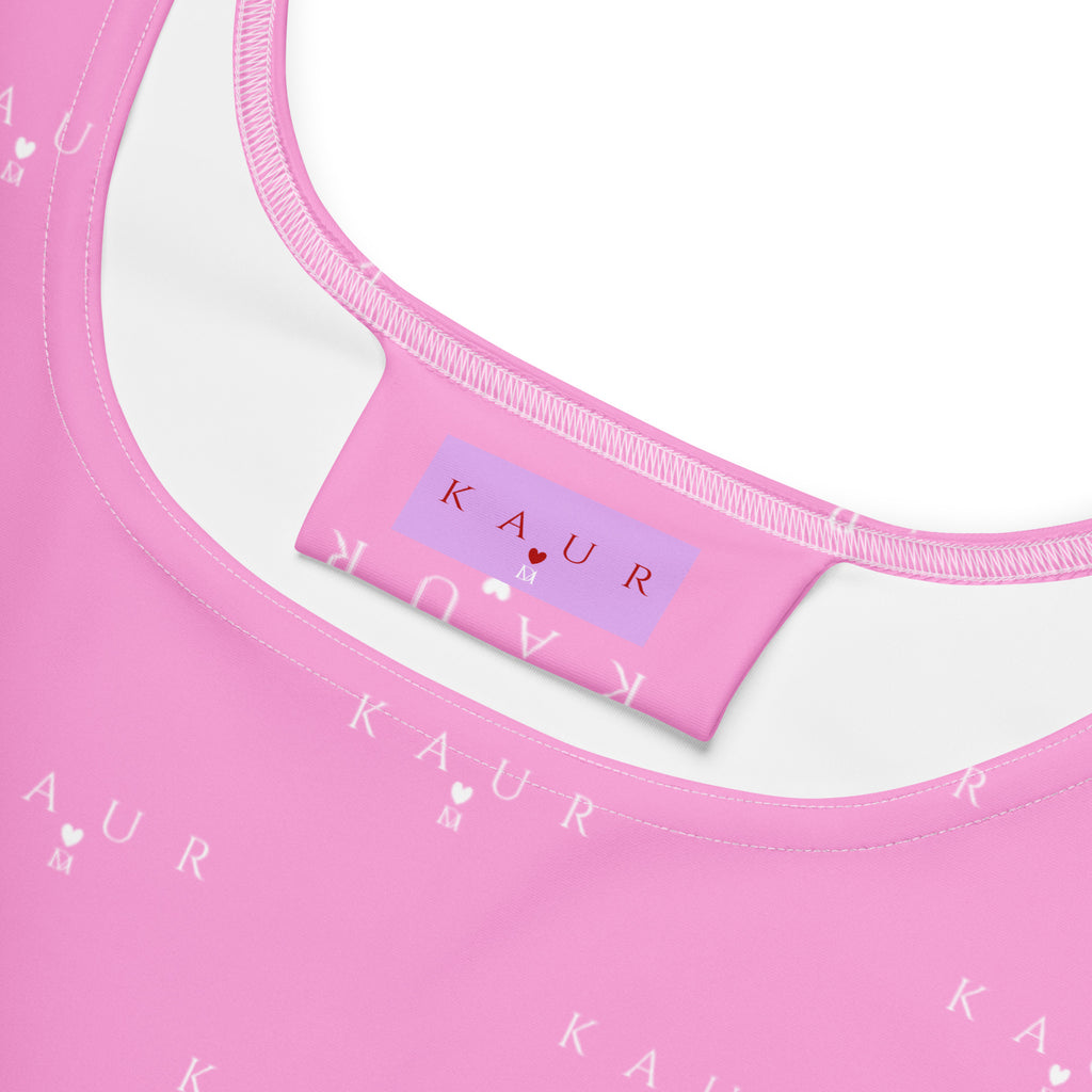 Bubblegum KAUR skater dress by Daemon Luxury with all-over bubblegum print, white background, and stylish fit.