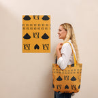 Yellow tote bag with all-over frosted diamonds and lucciole falo print by Daemon, showcasing a stylish all-over design.