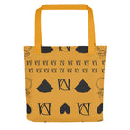 Yellow Daemon Frosted Diamonds Lucciole Falo tote bag with all-over diamond and butterfly print, 15x15 inches.