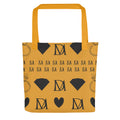 Yellow tote bag by Daemon featuring frosted diamond lucciole falo all-over print, showcasing a stylish and vibrant accessory.