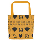 Yellow tote bag by Daemon featuring frosted diamond lucciole falo all-over print, showcasing a stylish and vibrant accessory.