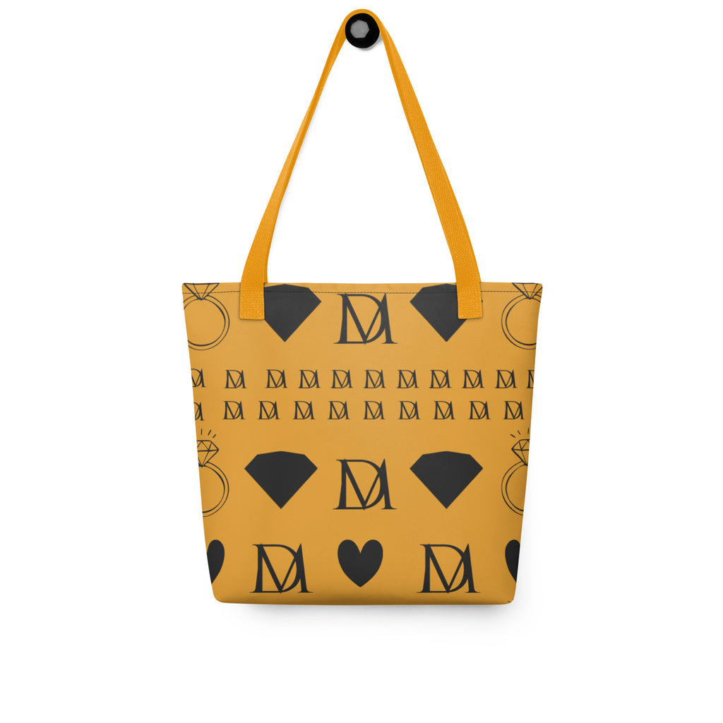 Yellow Daemon Frosted Diamonds Lucciole Falo tote bag with all-over diamond print and sturdy handles.