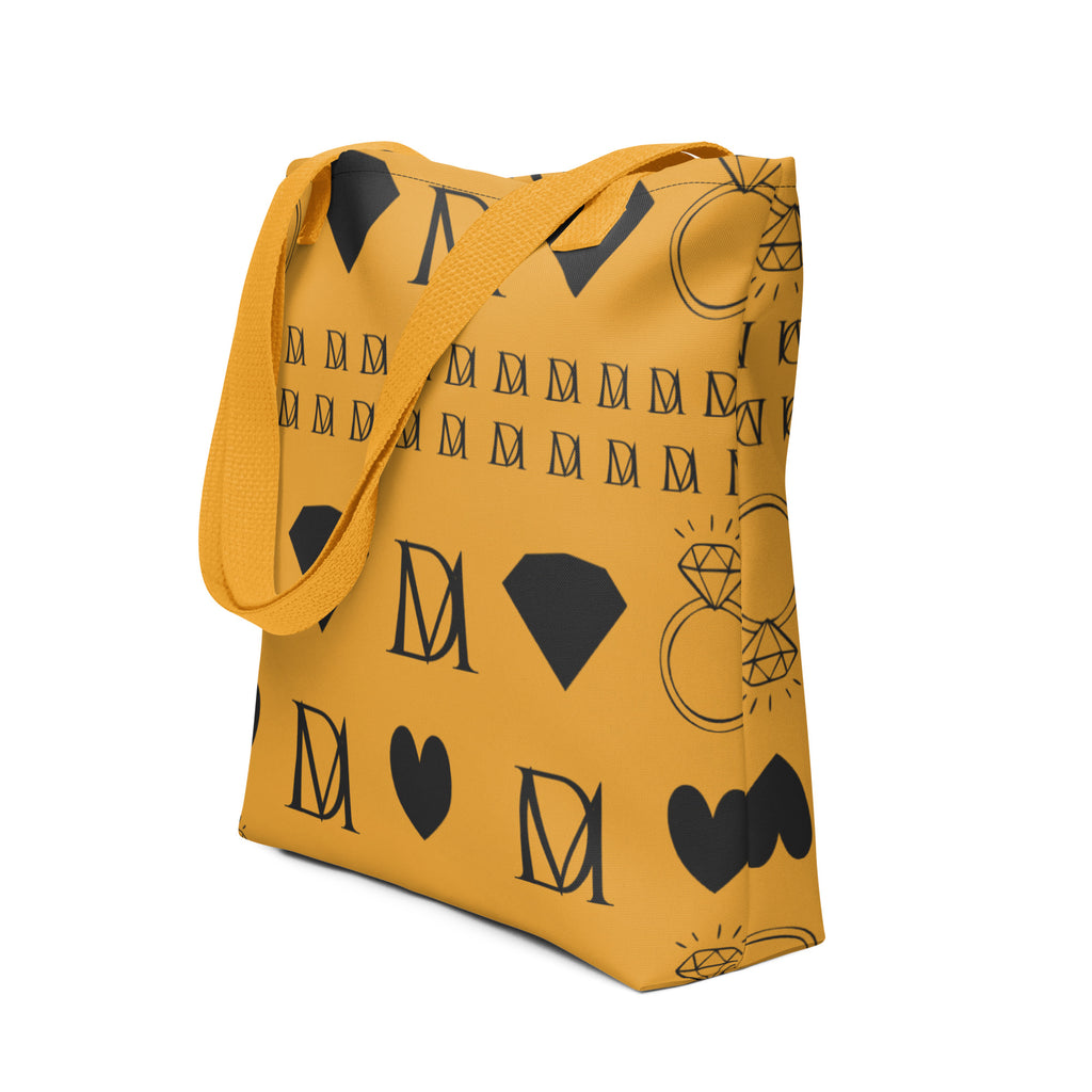 Yellow Daemon Frosted Diamonds Lucciole Falo tote bag with all-over diamond pattern and floral print design.