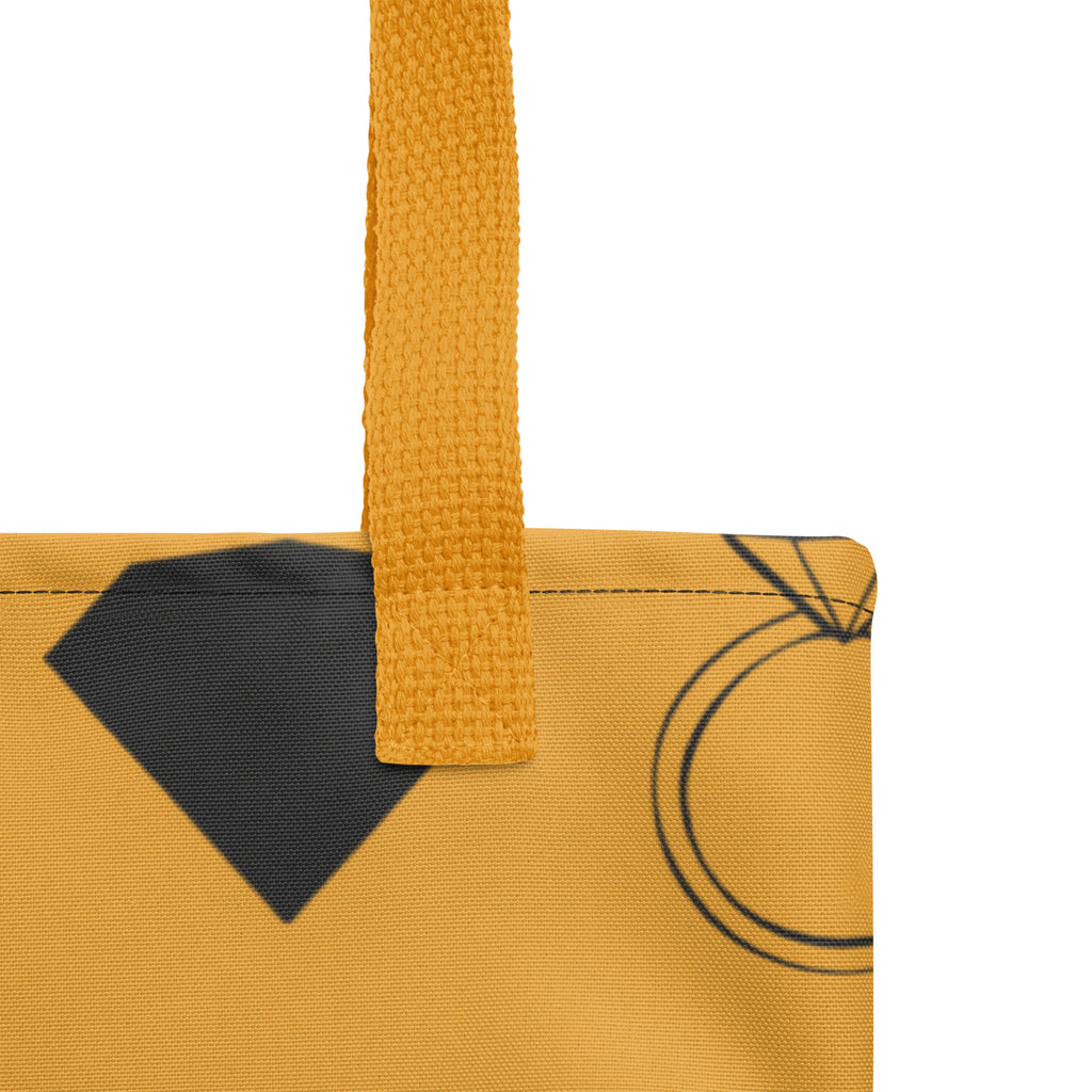 Yellow Daemon Frosted Diamonds Lucciole Falo tote bag with all-over diamond and lucciole print, showing the full design and vibrant colors.