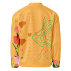 Daemon St. Francis Bliss Fuoco Cosmica unisex bomber jacket with all-over white print, stylish and comfortable outerwear.