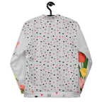 Daemon Speckled Diamonds Nardo Gardens unisex bomber jacket with all-over white print and stylish design.
