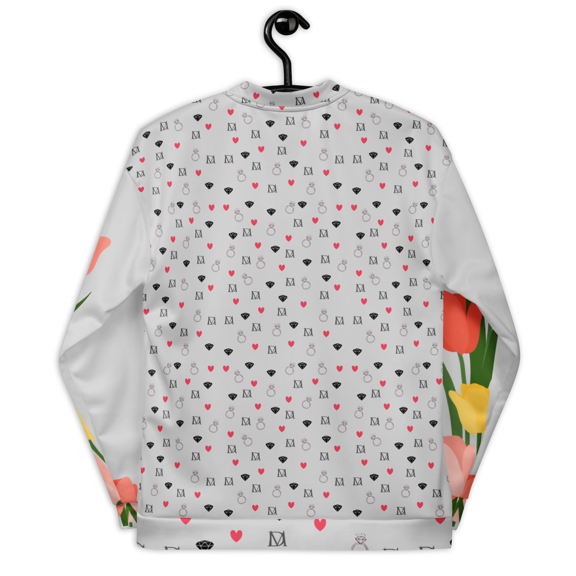 Daemon Speckled Diamonds Nardo Gardens unisex bomber jacket with all-over white print and stylish design.