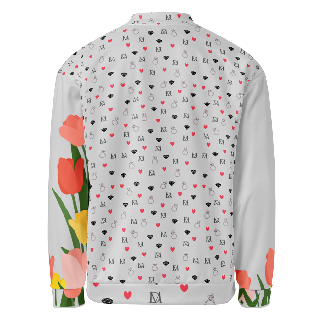Daemon Speckled Diamonds Nardo Gardens unisex bomber jacket with all-over white print, stylish and comfortable outerwear.