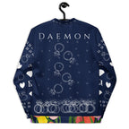 Unisex white bomber jacket with all-over Rings of Transition Cappotto design by Daemon, featuring bold graphic print on the back.