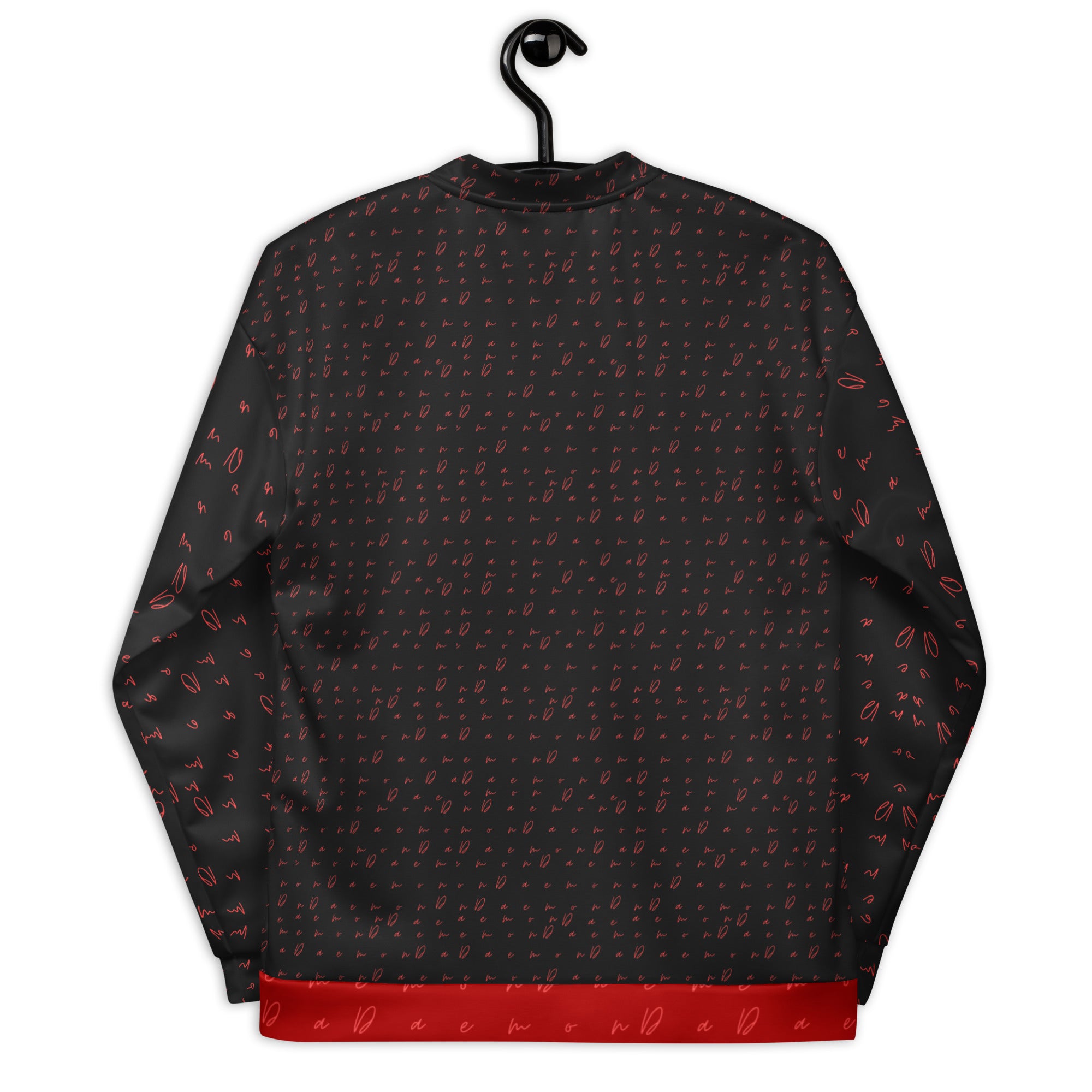 Unisex white bomber jacket with Picasso Mirrors all-over print, designed by Daemon Luxury, displayed from the back.