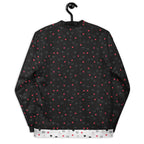 Unisex Diamanti Maculati Ombra bomber jacket by Daemon Luxury with all-over white print, front view showing stylish design.