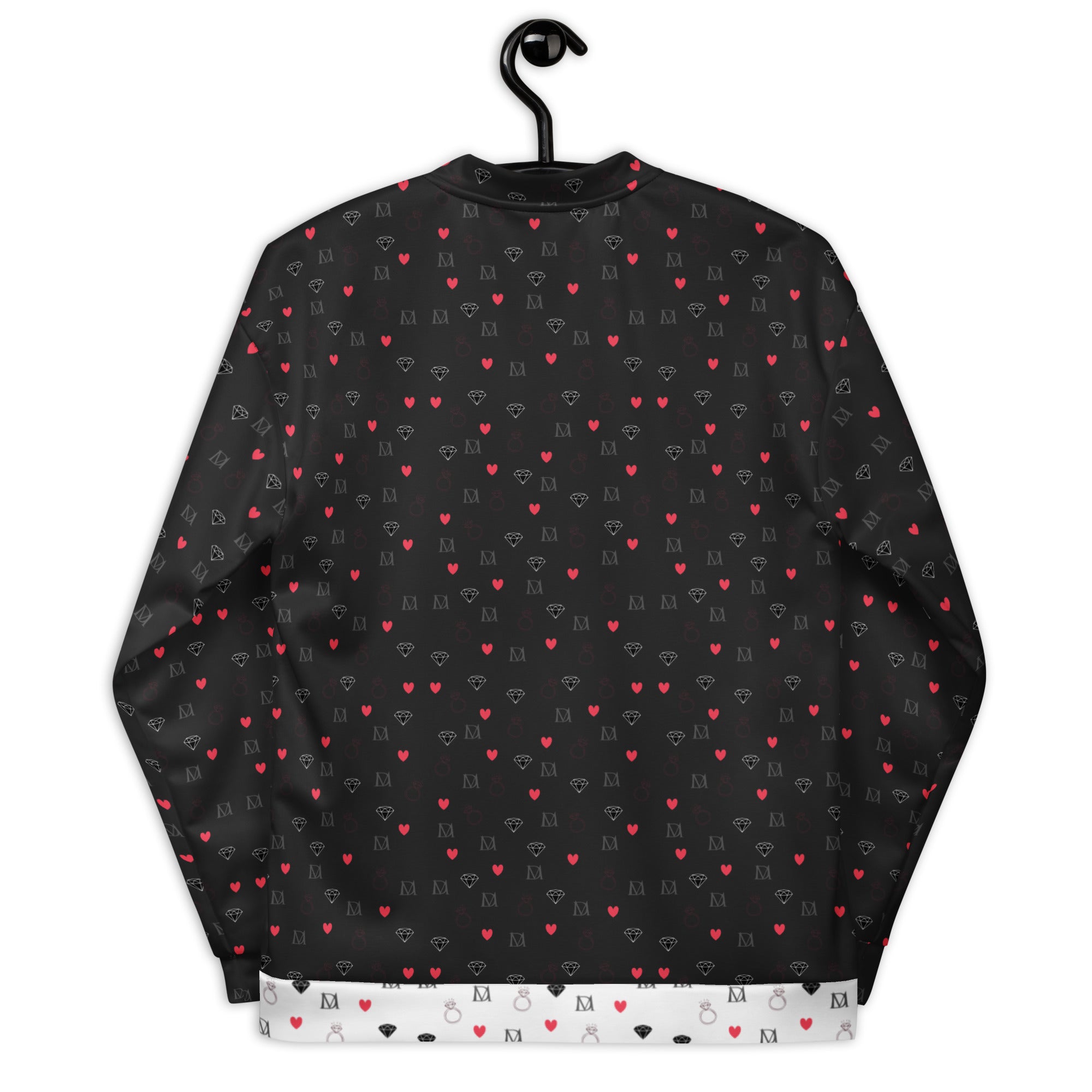 Unisex Diamanti Maculati Ombra bomber jacket by Daemon Luxury with all-over white print, front view showing stylish design.