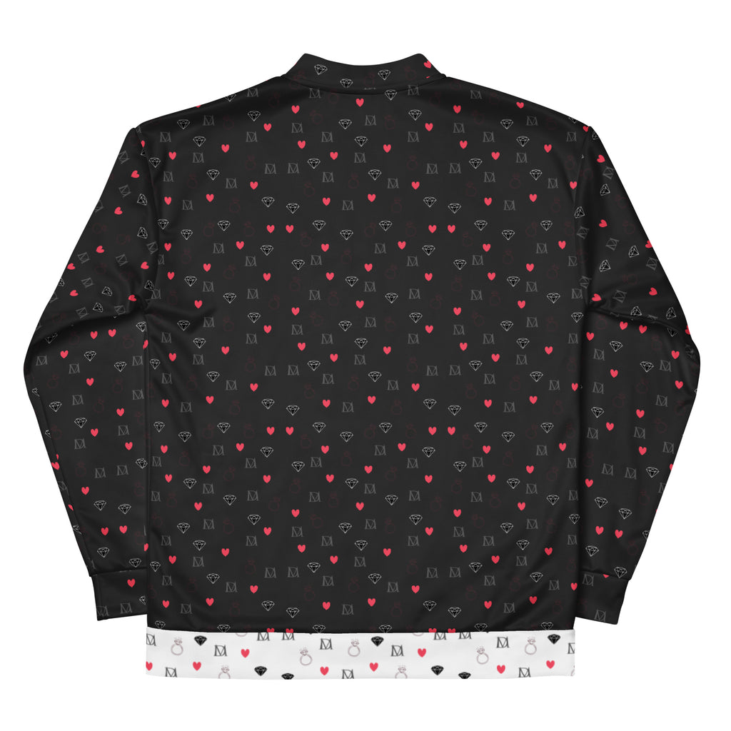 Unisex Diamanti Maculati (Ombra) bomber jacket by Daemon Luxury with all-over white print, front view displayed.