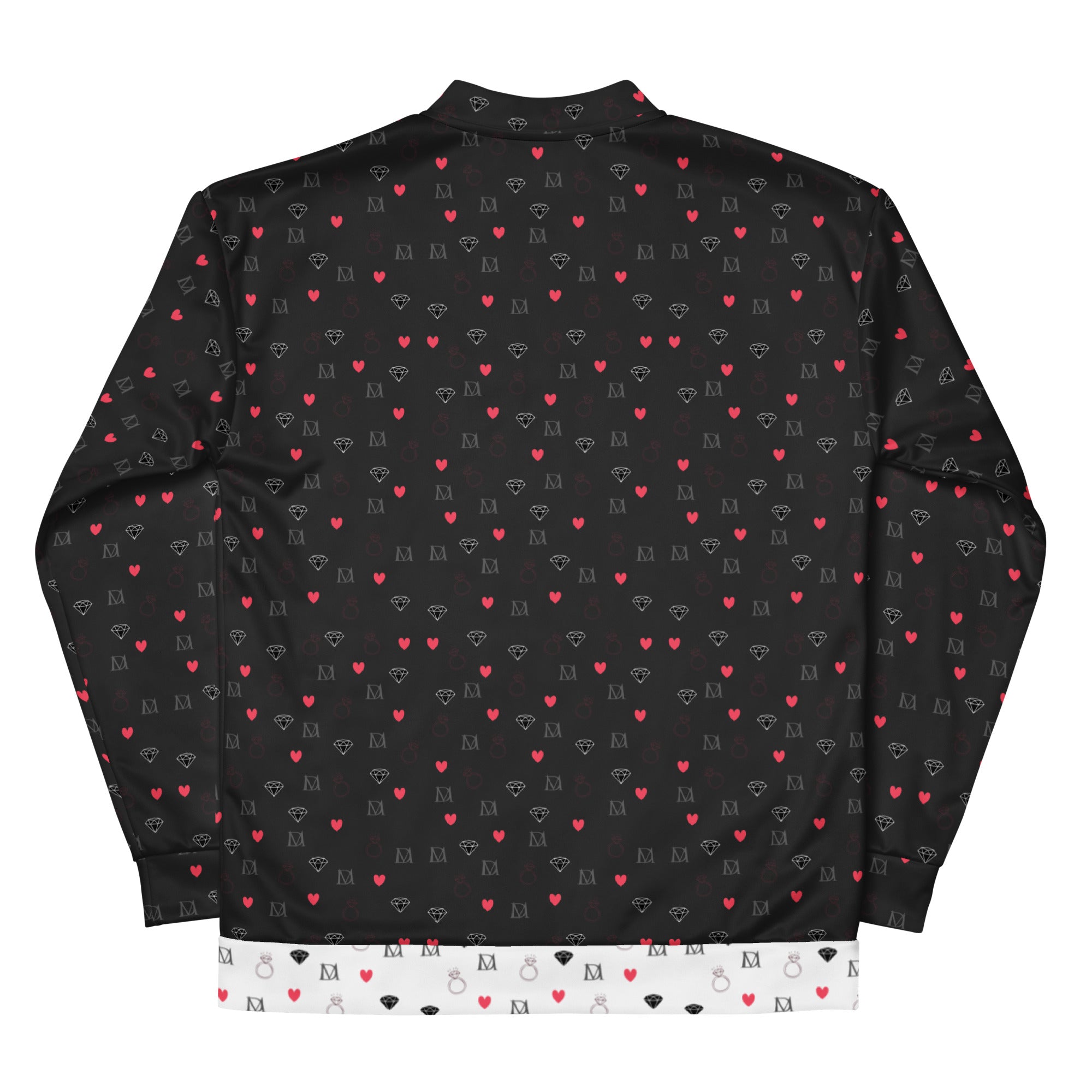 Unisex Diamanti Maculati (Ombra) bomber jacket by Daemon Luxury with all-over white print, front view displayed.