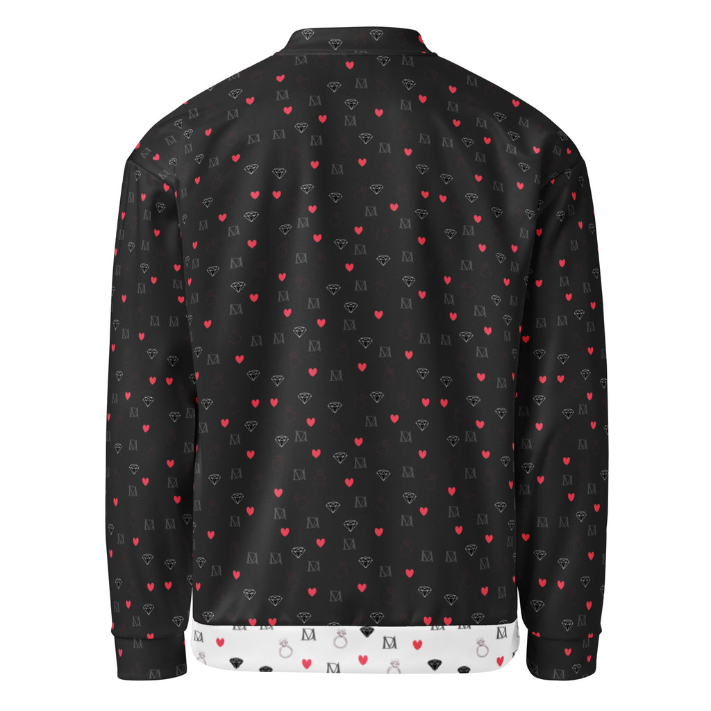 Daemon Luxury Diamanti Maculati Ombra unisex bomber jacket with all-over white print and stylish design.