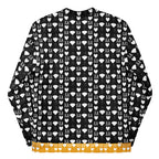 Unisex white bomber jacket with all-over frosted diamond print by Daemon Luxury, stylish and modern outerwear.
