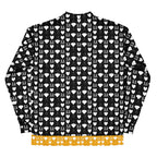 Unisex white bomber jacket with all-over frosted diamond print by Daemon Luxury, stylish and modern outerwear.