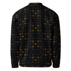 Unisex bomber jacket with all-over frosted diamond print in gold, featuring a stylish white back design by Daemon Luxury.