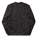Unisex bomber jacket with all-over white speckled diamond pattern, from Daemon Luxury's NEMESIS collection.