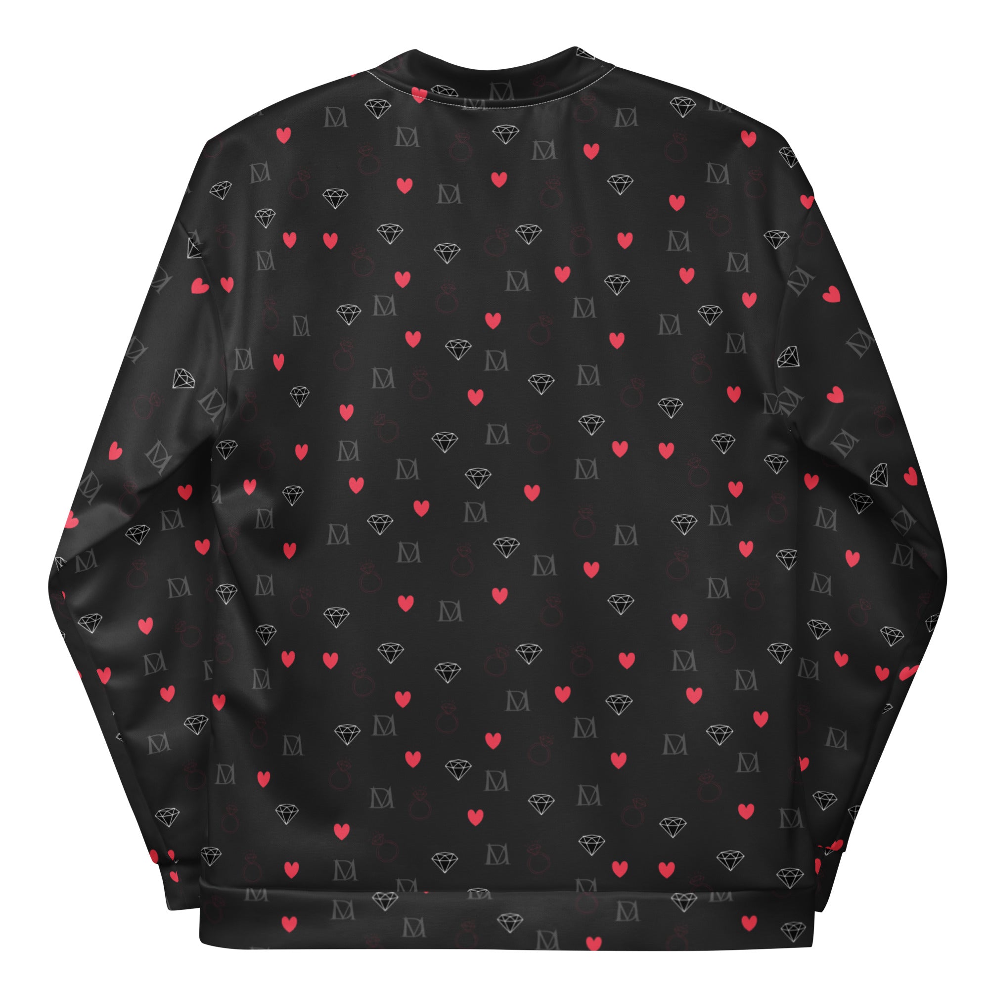 Unisex bomber jacket with all-over white speckled diamond pattern, from Daemon Luxury's NEMESIS collection.