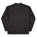 Unisex bomber jacket with speckled diamond pattern in white and black, featuring a stylish all-over print from Daemon Luxury.
