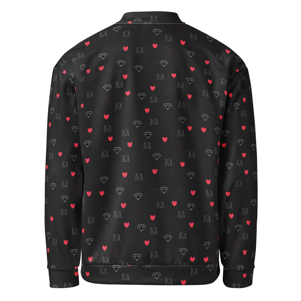 Unisex bomber jacket with speckled diamond pattern in white, designed by Daemon Luxury, featuring all-over print and a stylish fit.