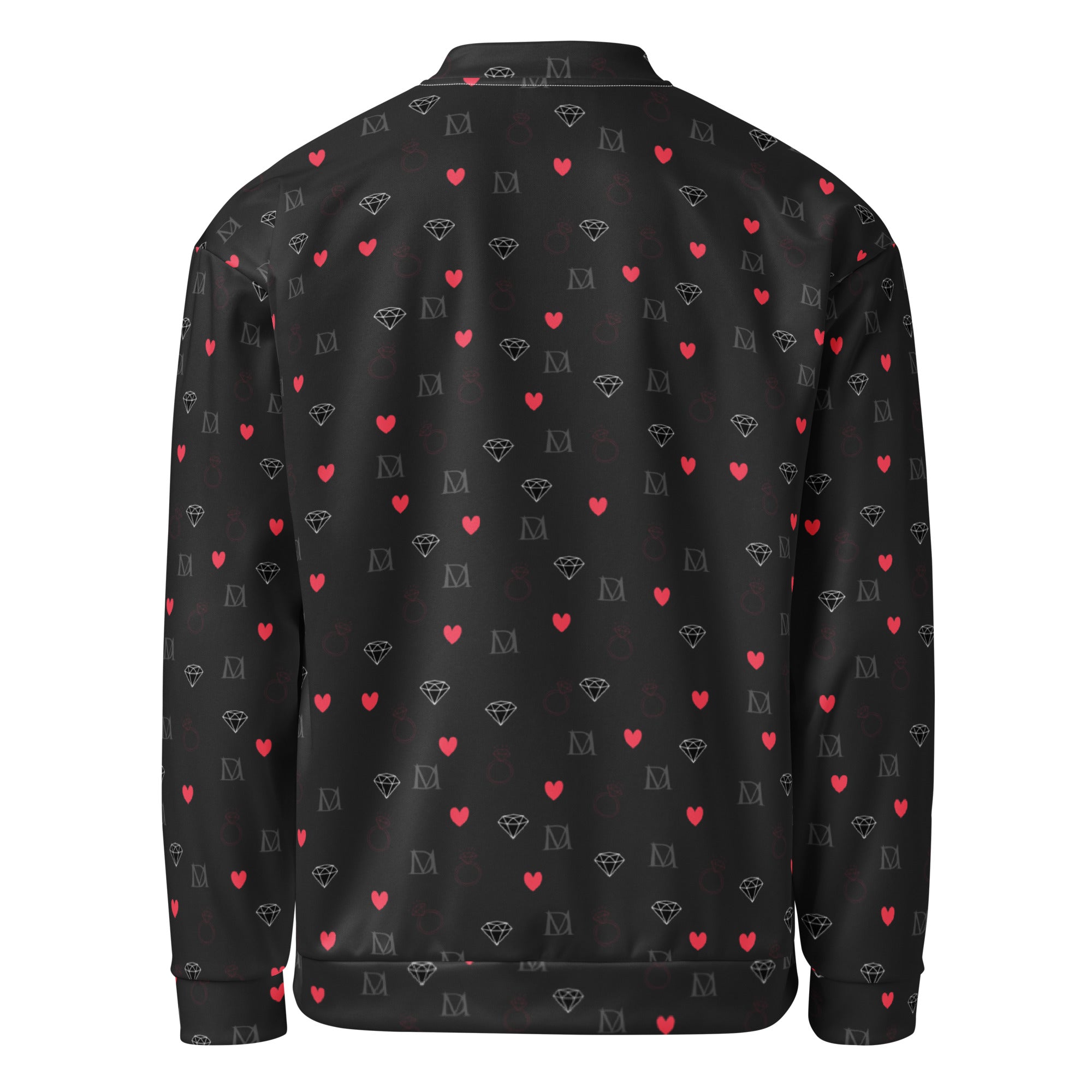 Unisex bomber jacket with speckled diamond pattern in white, designed by Daemon Luxury, featuring all-over print and a stylish fit.